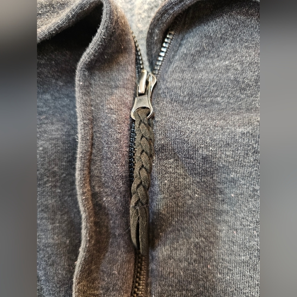 Max Jeans Gray Knit Moto Jacket L Asymmetrical Zip Fleece Lined Cotton Blend - Picture 7 of 12